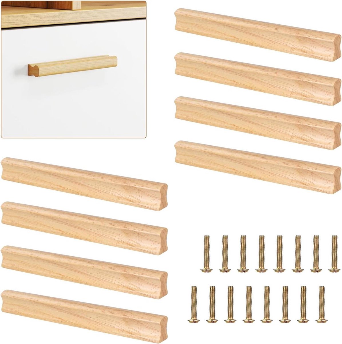 Houten meubelgrepen Set van 8 190 mm massief hout inclusief schroeven voor kasten badkamers kantoren keukens meubels deuren en laden