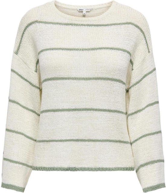 Only Trui Onlgeena 7/8 Stripe O-neck Knt 15321477 Cloud Dancer/hedge Green Dames Maat - XS