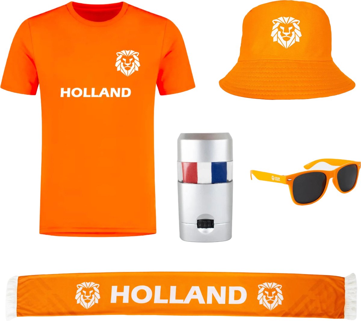 WK voetbal shirt Classic met sjaal, bucket hat, zonnebril en schminkstift - Voetbalshirts volwassenen - WK voetbal - Oranje shirt - Polyester sportshirt - Accessoires - Maat L