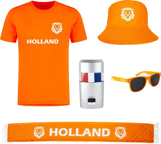 Nederlands Elftal Classic voetbalshirt met sjaal, bucket hat, zonnebril en schminkstift - EK 2024 - Oranje shirt - Oranje sjaal - Voetbalshirts volwassenen - Sportshirt - Maat L