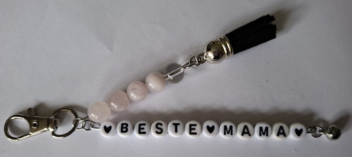 mineraalsteen Sleutelhanger "Beste Mama" / Rozenkwarts