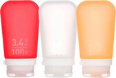 Human Gear - GoToob+ 3-Pack - herbruikbaar - reisflesje - flacon - lekvrij - Medium - 74ml - Clear / Red / Orange