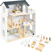 Poppenhuis - Houten Poppenhuis met Meubels - Kinderspeelgoed 1 jaar en Ouder - Wit