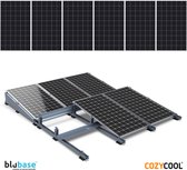 Blubase zonnepanelen montageset plat dak - 1 rij van 6 panelen portrait - 10° tilt | Complete set met zijplaten, achterplaten, klemmen, schroeven en ballastbakken