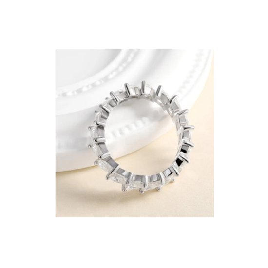 Bague Marquise Taille 58 Cristal Blanc Zirconium Argent Massif 925 Rhodié