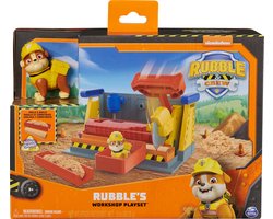 foto van Rubble & Crew - Rubble's Werkplaats-speelset - met Rubble-figuurtje en 85 g Kinetic Build-It speelzand - PAW Patrol speelgoed