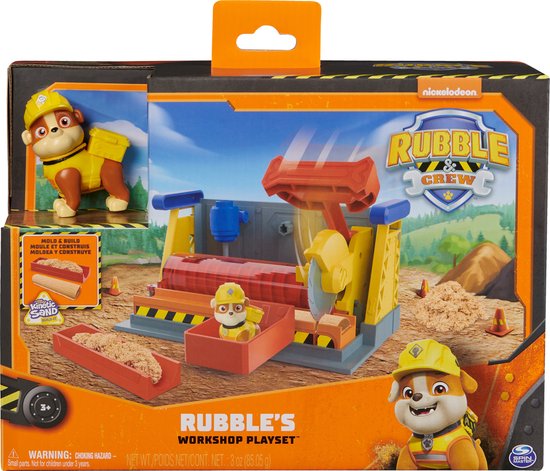 Rubble & Crew - Rubble's Werkplaats-speelset - met Rubble-figuurtje en 85 g Kinetic Build-It speelzand - PAW Patrol speelgoed