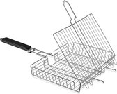 hamburger grill chroom en houten handvat, barbecue gereedschap, 35x23cm