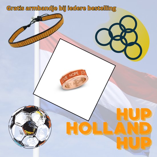 Key moments 8KM-R0011-56 Stalen Ring - Dames - Oranje - Emaille - LOVE HOPE JOY - Maat 56 - Cadeau -Staal - Roségoudkleurig plating