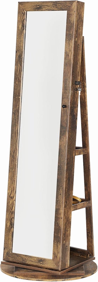 Sieradenkast Organizer - Kast - Opbergmeubel - Ruim ontwerp - Veelzijdige planken - Praktische spiegel - Veilig slot - Vintage Bruin - MDF-materiaal - 54 cm x 54 cm x 161 cm