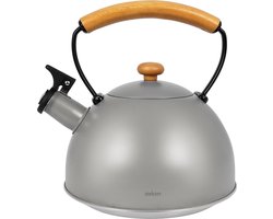 Fluitketel Edelstaal Grijs WOODEN 2,9 l - Waterketel met Fluitje - Waterkoker