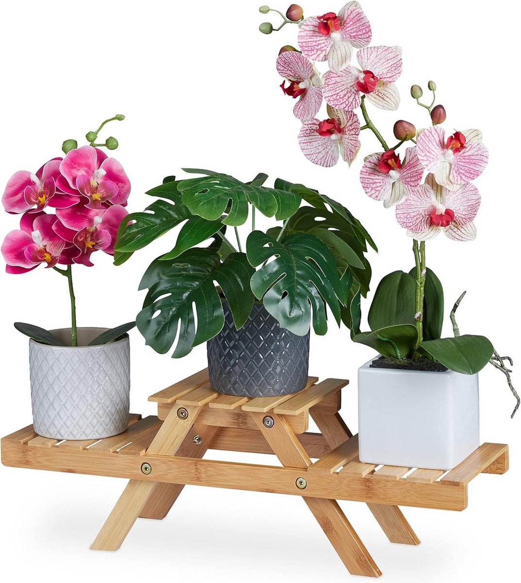 Plantenrek 3 etages woonkamer vensterbank bamboe plantentrap 17x515x15cm natuur