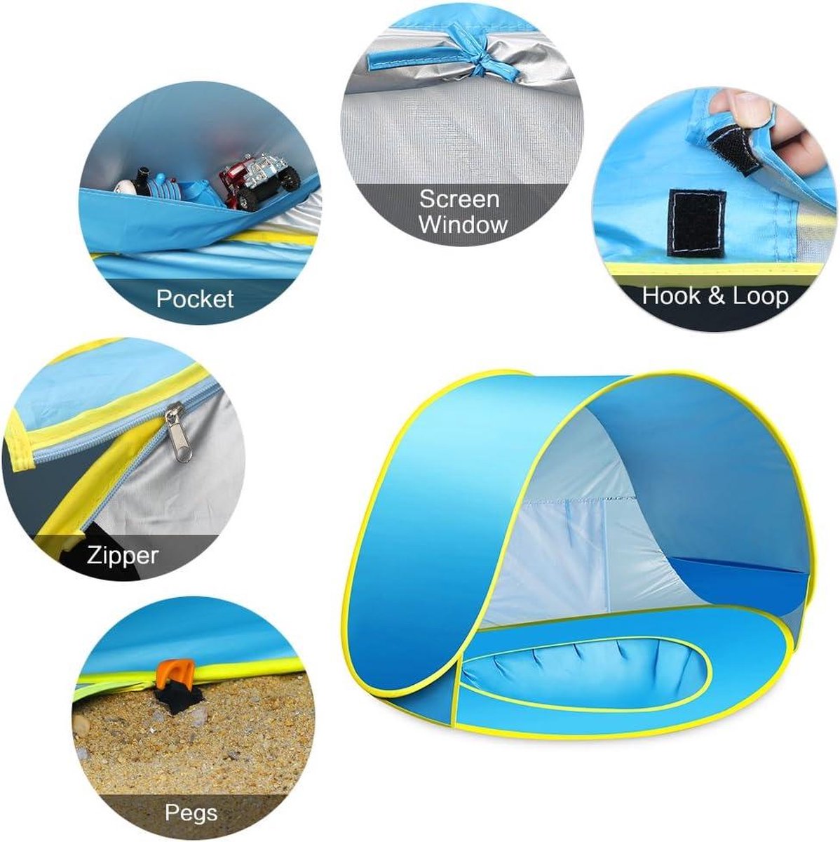 Tente De Plage Bébé Pop-Up Ultra Légère - Protection UV50+ Moustiquaire Portable Pour Extérieur