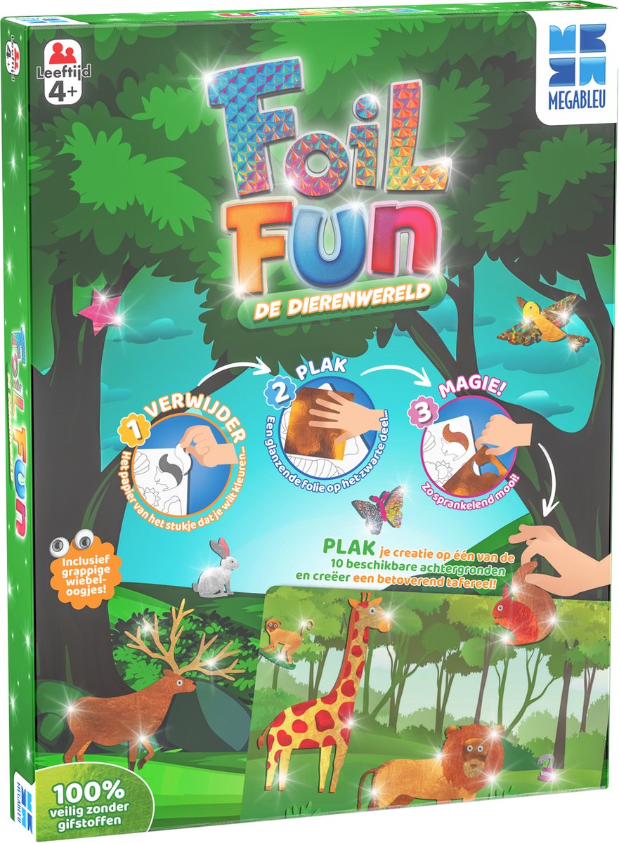 Megableu Foil Fun: De Dierenwereld - Creatief Knutselspel voor Kinderen - Knutselen met Folie en Stickers - Kunstwerkjes Maken zonder Knoeien