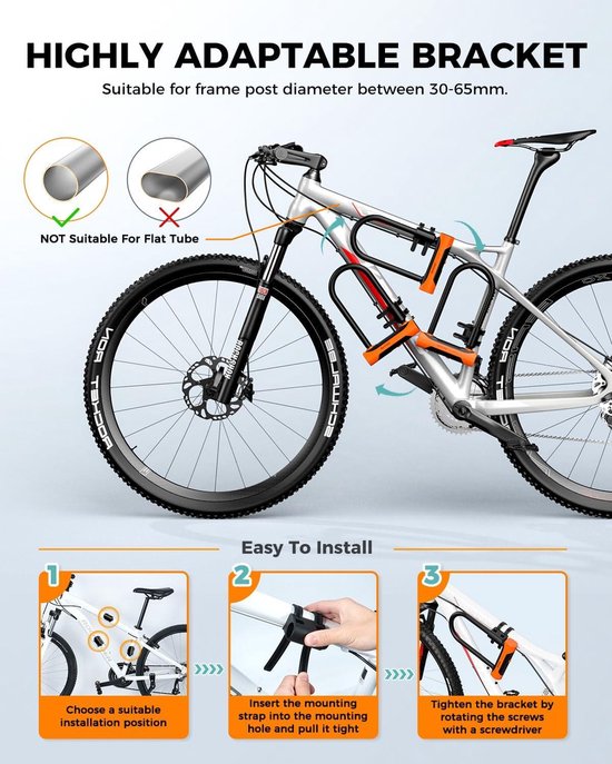 Fietsslot beugelslot e-bike hoge veiligheid - diameter 18 mm - anti-diefstal slot met veiligheidsstaalkabel - ART 4 Stars certificering Fatbike slot van Lumierechat — afbeelding 4