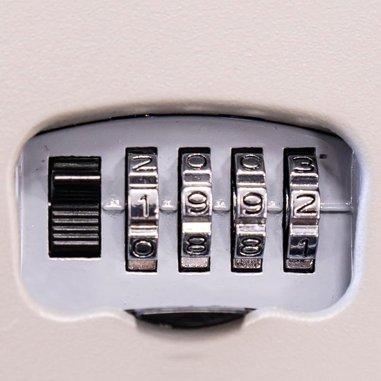 Coffre-fort à clés capacité pour 16 clés - 122 x 87 x 40 mm - ouverture à combinaison - 10 000 combinaisons - trous de fixation murale - acier gris