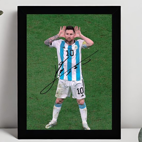 Autographe encadré de Lionel Messi – 15 x 10 cm dans un cadre Zwart Classique – Signature imprimée – Paris Saint Germain - PSG - Voetbal - Football - FC Barcelona - Winner - Inter Miami
