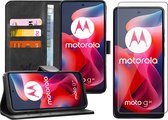 Hoesje geschikt voor Motorola Moto G24 - Screenprotector Glas - Portemonnee Book Case Zwart