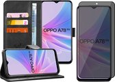 Hoesje geschikt voor Oppo A58 5G / A78 5G - Privacy Screenprotector Volledig Dekkend Glas - Portemonnee Book Case Zwart