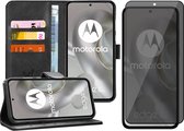 Hoesje geschikt voor Motorola Edge 30 Neo - Privacy Screenprotector Volledig Dekkend Glas - Portemonnee Book Case Zwart