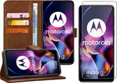 Hoesje geschikt voor Motorola Moto G54 - Screenprotector Glas - Portemonnee Book Case Bruin