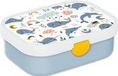 Mepal Broodtrommel voor Kinderen - Bento Lunchbox - Aquarel Dieren - Inclusief Bentobakje & Vorkje - BPA vrij en Vaatwasserbestendig - 750 ml - Walvis