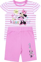 Wit met roze gestreepte meisjesset: Minnie Mouse Disney T-shirt + korte broek