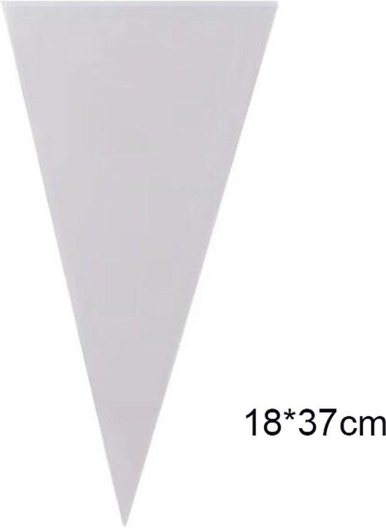 Een witte puntzak met de afmeting 18x37cm.