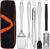 6-Piece Stainless Steel Barbecue Accessories Set with Carry Bag - Tongs, Spatula, Fork, Grill Brush - BBQ Accessories Set for Men - Barbecue and Christmas Gift