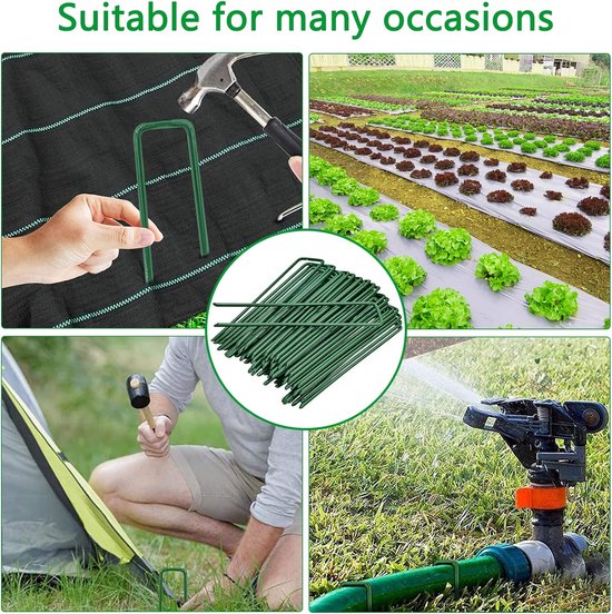 Tuin beveiligen haringen, 6 inch tuin palen gegalvaniseerd landschap nietjes, groene tuin U-vormige netpennen metalen gras pinnen beveiligen pinnen Spikes voor onkruid barrière stof (20 stuks) van Merkloos	 — afbeelding 4