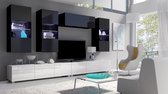 TV meubel - CALABRINI 5 - met LED verlichting - Hangmeubel - Wit + Zwart glans - 300 cm