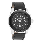 OOZOO Timepieces - Zilverkleurige horloge met zwarte leren band - C4569