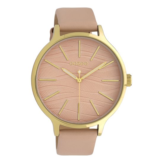 OOZOO Timepieces - Goudkleurige horloge met zacht roze leren band - C10121