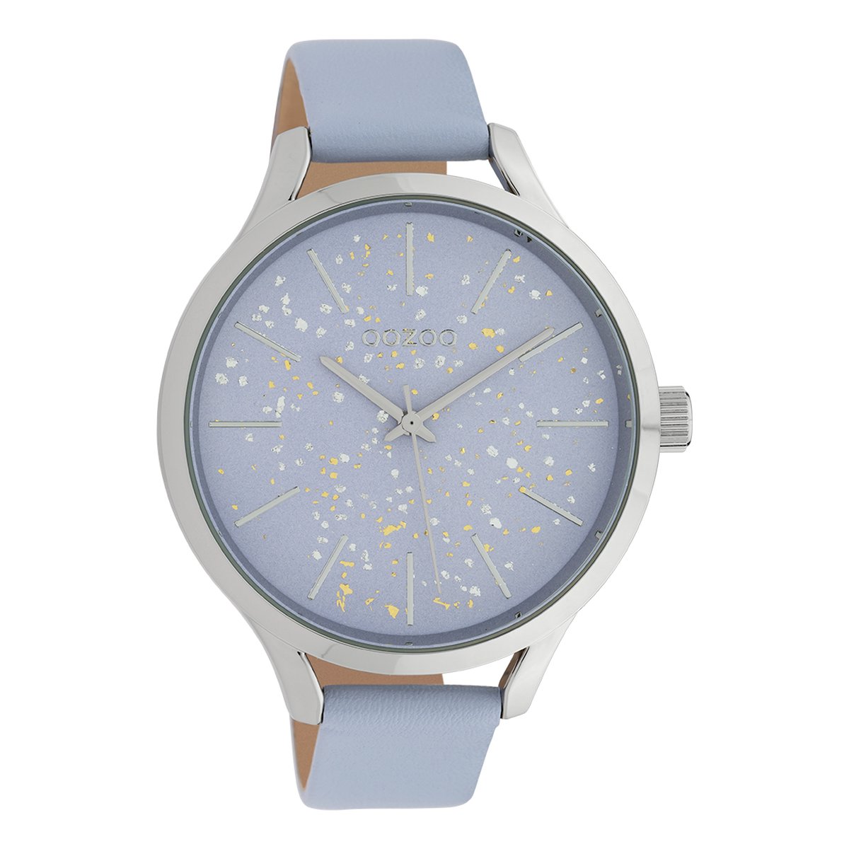OOZOO Timepieces - Zilverkleurige horloge met lila leren band - C10089