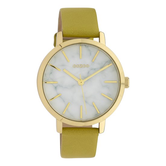 OOZOO Timepieces - Goudkleurige horloge met mosterd gele leren band - C10113