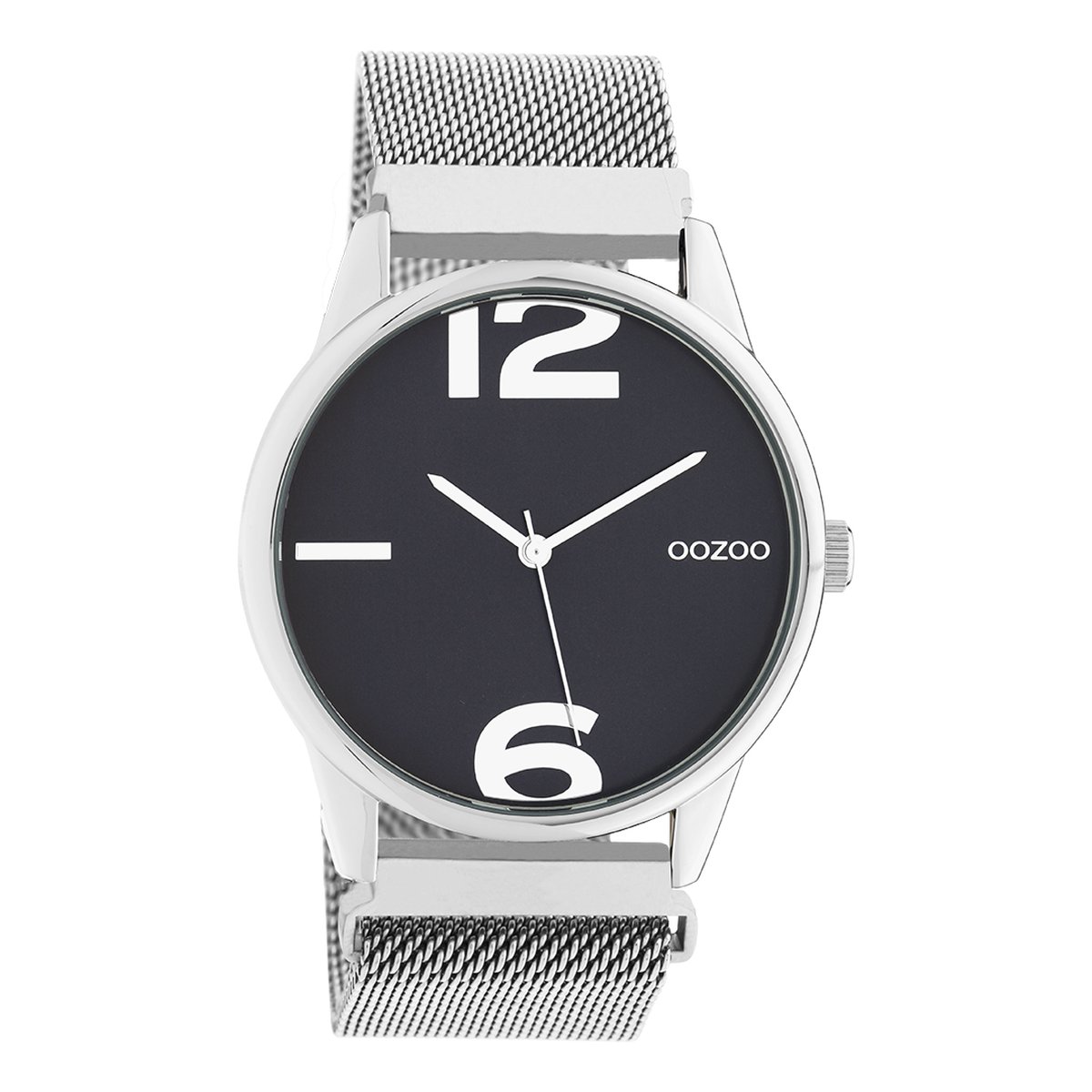 OOZOO Timepieces - Zilverkleurige horloge met zilverkleurige metalen mesh armband - C10866