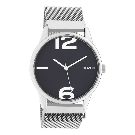 OOZOO Timepieces - Zilverkleurige horloge met zilverkleurige metalen mesh armband - C10866