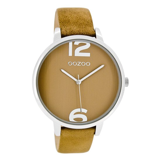 OOZOO Timepieces - Zilverkleurige horloge met zand leren band - C8341