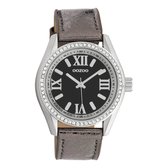 OOZOO Timepieces - Zilverkleurige horloge met titanium leren band - C10267