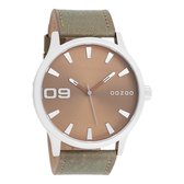 OOZOO Timepieces - Zilverkleurige horloge met bruine leren band - C8530