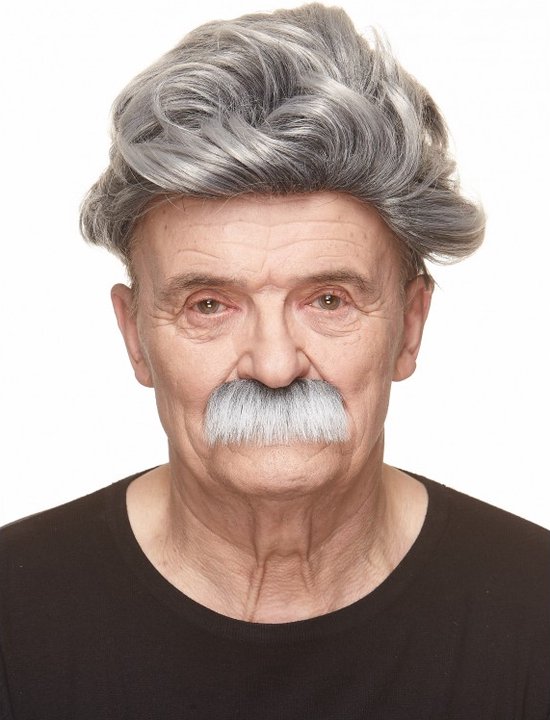 Partychimp Plaksnor Opa Nep Snor Zelfklevend voor Carnaval Verkleedaccessoire - Grijs/Wit - Imitatiebont