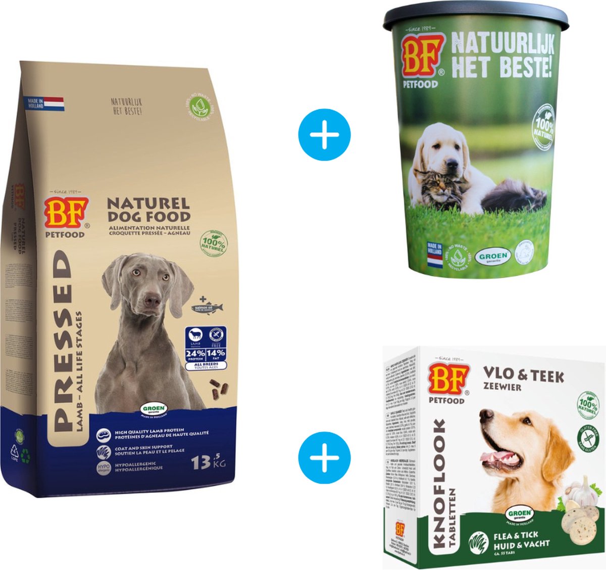 Biofood Geperst Lam & Rijst Premium – Hondenvoer – 13,5 kg + gratis voerton + gratis hondensnoepjes Huid en Vacht