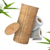 Industor® Porte-rouleau de papier toilette sur pied en osier tressé à la main - Porte-rouleau de papier toilette pour 3 rouleaux avec couvercle - Dérouleurs papier toilette, Accessoires de vêtements pour bébé de salle de bain et Décoration