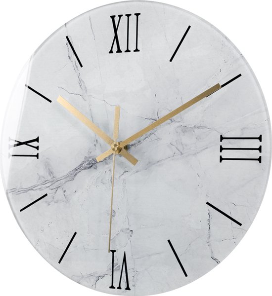 IvoQ Marmerlook Glazen Wandklok - Stijlvol - Art Deco - Design - 30 cm