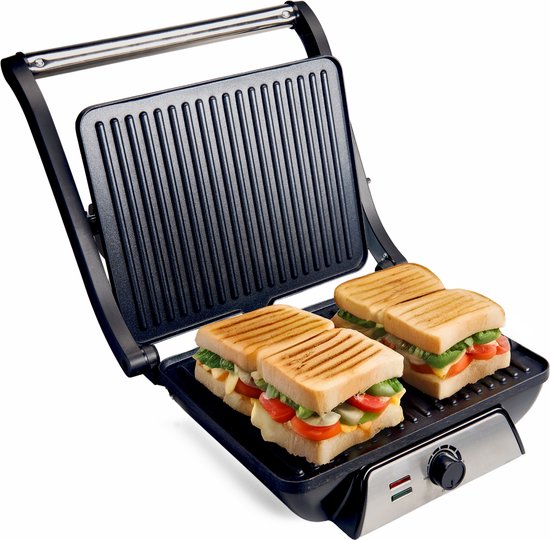 Vivid Green Tosti Apparaat voor 4 Tosti's - Grill IJzer - Contactgrill - Temperatuurregeling - Panini - Apparaten - Uitklapbaar - 2000W