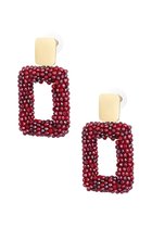 Dames oorbellen - Glazen kralen - Donker rood - rectangle earrings with glass beads - red