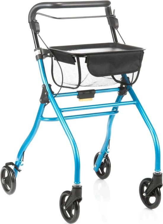 Binnen rollator Plaza Indoor - Dienblad en opbergnetje - Eenhand bediening - Blauw