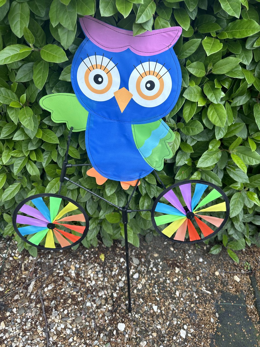 Impuls Windmolen met uil op fiets nylon + kunststof steker meerkleurig breedte 52 cm x hoogte 82 cm Tuinaccessoires Tuinstekers
