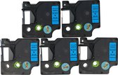 Dappaz Label D1 45016 Compatible voor Dymo LabelManager - Zwart op Blauw - 12 mm x 7 m - S0720450 Label Tape - 5 stuks