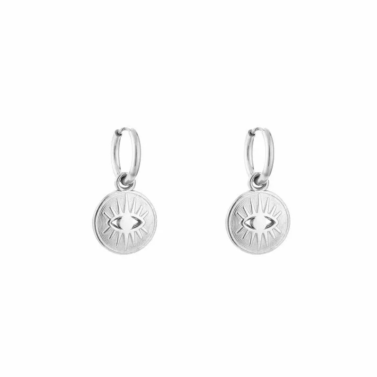 earrings with eye - oorbellen met bedel - oog - stainless steel - nikkelfree- waterproof- kleur zilver - kado idee - kerst cadeau